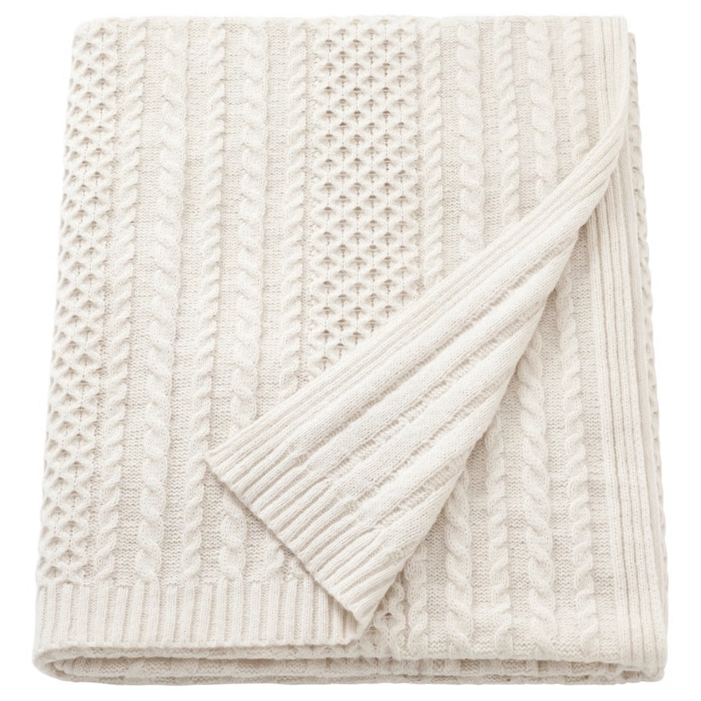 Off White Cable Knit Throw Blanket